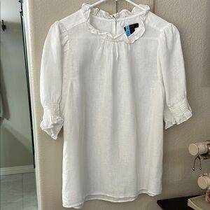 J. Crew White Ruffle Blouse